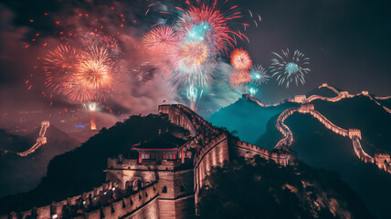 fireworks on the china wall