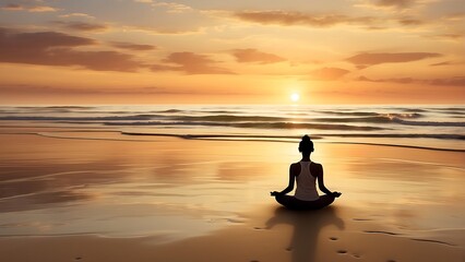 Fototapeta premium Yoga on the beach Beachside Meditation Embracing Serene Seashore Tranquility 