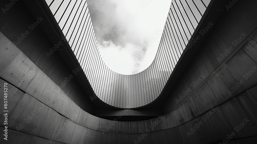 Aufkleber a monochromatic image capturing the architectural details of a structure with numerous angular featu