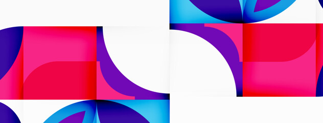 A vibrant pink and purple geometric pattern on a white background, featuring circles and symmetry. The artwork pops with hues of magenta, violet, and electric blue