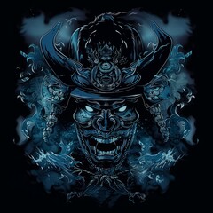 Ancient warrior T-Shirt design emerging from a samurai helmet, Ai Generated Images