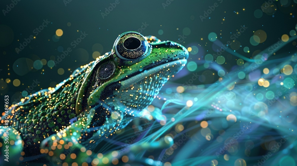 Wall mural big data visualization. a digital frog in flow information. information aesthetic design. generative