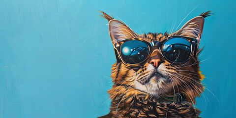 painting of cat wearing cool sunglasses, generative AI