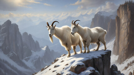 mountain goat on a rock - Powered by Adobe