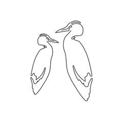 Heron birds one line drawing on white isolated background. Vector illustration