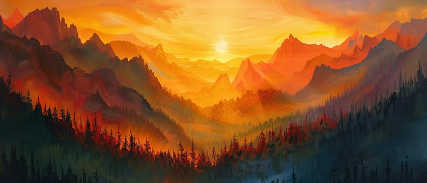 Witness the Majesty of a Mountain Sunrise, Where the Sky Ignites with a Symphony of Colors