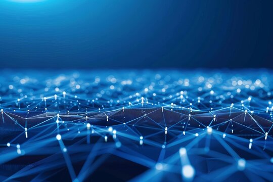 Blue glowing network of interconnected nodes representing a decentralized network.