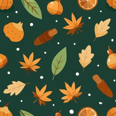 Seamless pattern of autumn florals such as chrysanthemums, dahlias, and asters in rich jewel tones, Generative AI