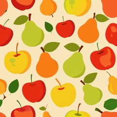 Obraz premium Seamless pattern of harvest fruits such as apples, pears, and grapes arranged in a bountiful display, Generative AI
