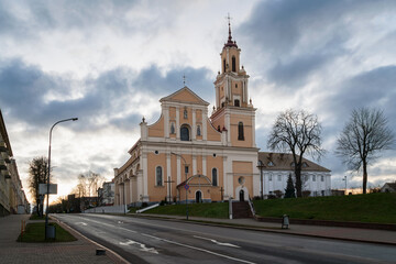 The Church of the Finding of the Holy Cross (an active Catholic church) and the Bernardine Monastery on a sunny day, Grodno, Belarus