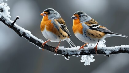 Winter Finch: A Brambling Finch Perched on a Frosted Branch - Powered by Adobe
