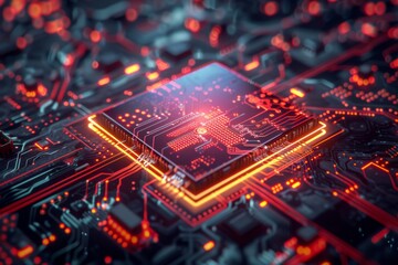 Obraz premium CPU processor microchip circuit board illustration created with generative ai