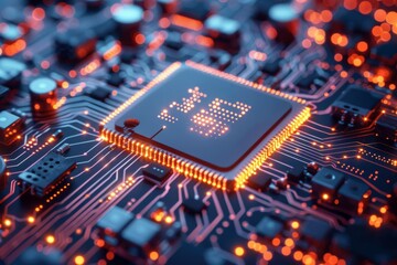 Fototapeta premium CPU processor microchip circuit board illustration created with generative ai