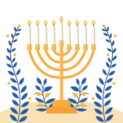 Hannukah Leaves and Candle Vector Illustration