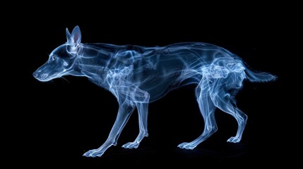 A luminous dog, glowing softly, appears as a transparent creature, Ai Generated