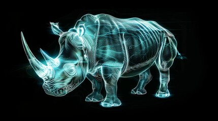 A luminous rhinoceros, glowing softly, appears as a transparent creature, Ai Generated