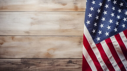 Obraz premium Happy USA Labor day with United States national flag on wooden table banner background