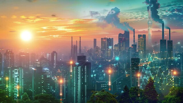 environment with pollution illustration. co2 emissions illustration. seamless looping overlay 4k virtual video animation background