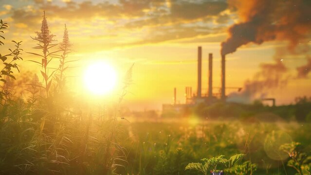 environment with pollution and co2 emissions from industrial illustration. seamless looping overlay 4k virtual video animation background