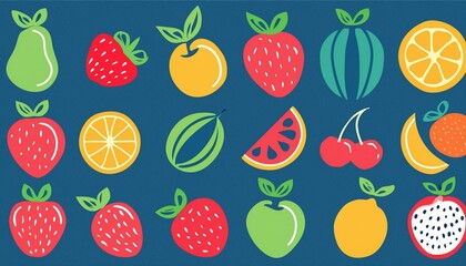 Seamless pattern with fruits | A Rainbow of Fruits | Tutti Frutti | Mixed Fruits Clip Art | Exotic Fruits Clip Art | Flat Design Fruits