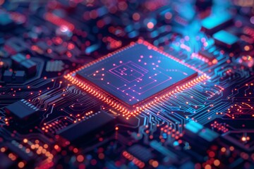 Obraz premium CPU processor microchip circuit board illustration created with generative ai