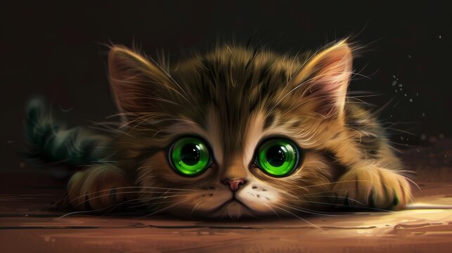 A rolling cat with cute green eyes, playfully twisting and turning, Ai Generated