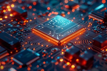 Fototapeta premium CPU processor microchip circuit board illustration created with generative ai