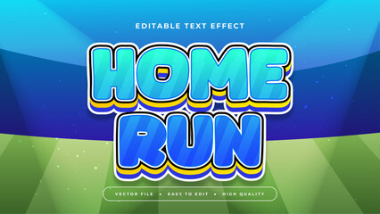 Blue yellow and green home run 3d editable text effect - font style