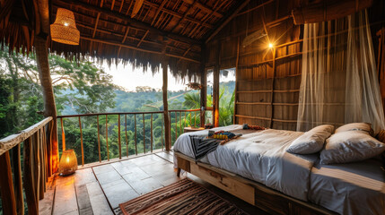 Tropical Eco-Lodge Bedroom at Sunset
