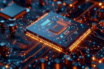 Obraz premium CPU processor microchip circuit board illustration created with generative ai