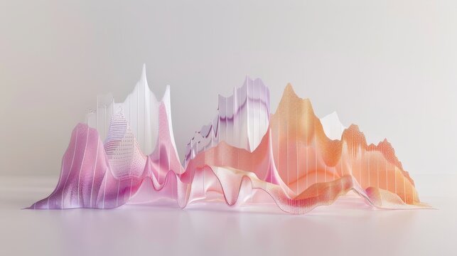 Constructing visual elements from complex data, with 3D graphs growing in a wide format, Ai Generated