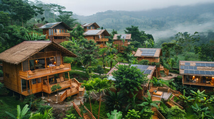 Secluded bamboo retreat amidst misty hills