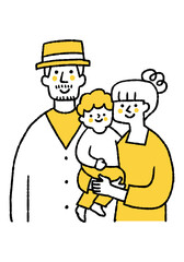 A family of three, a mother and father holding their son