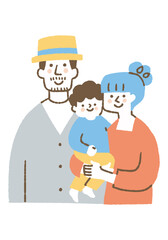 Family of three, mother and father holding son_Color