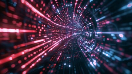 Highspeed motion effect within a digital tunnel, visualizing fast data transfer or internet speed