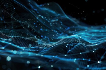 Abstract futuristic background with blue glowing lines and data connections.