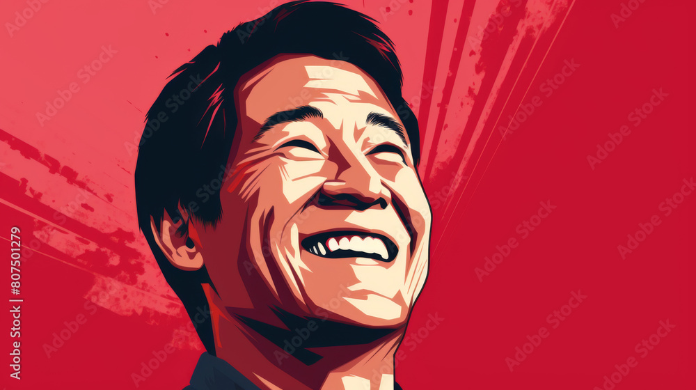 Poster A man is smiling in a red background