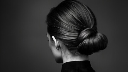 A sophisticated bun with subtle twists and turns, capturing minimalist allure in monochromatic hues.