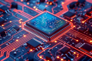 Obraz premium CPU processor microchip circuit board illustration created with generative ai