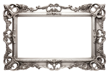 PNG Floral silver frame vintage rectangle white background architecture.
