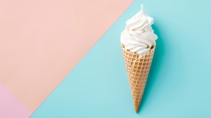 An ice cream cone stands out against a colored background in a minimal style, Ai Generated