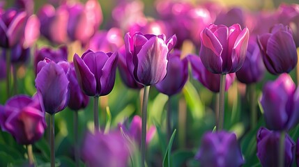 Obraz premium Capturing the Essence of Spring in a Close-Up of Vibrant Purple Tulips