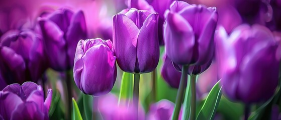 Capturing the Essence of Spring in a Close-Up of Vibrant Purple Tulips
