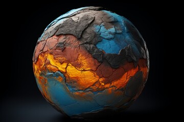 Cracked earth globe with vibrant colors