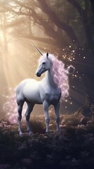 Magical unicorn in enchanted forest