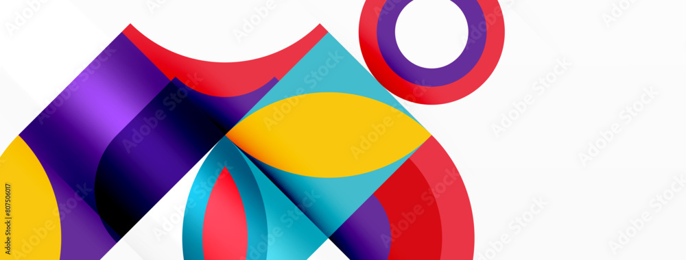 Aufkleber Create a vibrant logo with triangles, rectangles, circles, and squares in a symmetrical pattern, using tints and shades of electric blue. Incorporate artistic font for a unique design