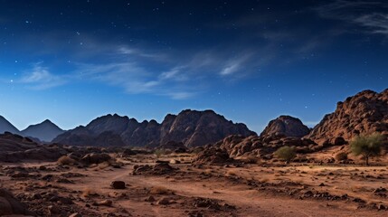 Naklejka premium Starry night sky over rugged desert landscape