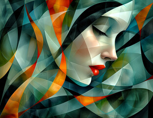Obraz premium Vibrant painting of woman with red lips in a creative arts masterpiece