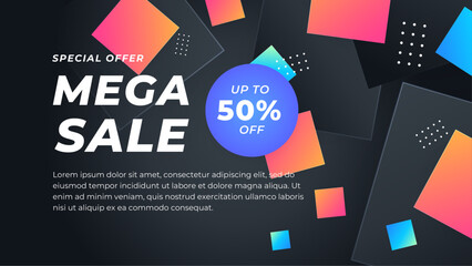 Colorful vector minimalist simple gradient geometric modern abstract sale background with shapes. For website, banners, brochure, posters, flyer, card, and cover