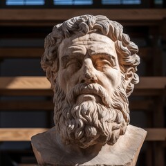 Naklejka premium Detailed stone sculpture of a bearded man's face